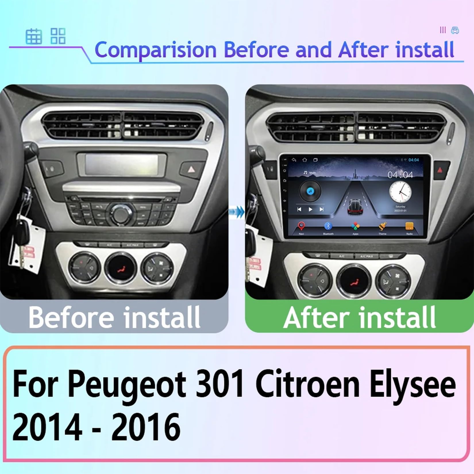 9 Cali Podwójny Din Android 12 Radio samochodowe,dla Peugeot 301 Citroen Elysee 2014 - 2016 ,z Car Play Tylna Kamera Kierownicy Bluetooth GPS FM Radio WIFI AM USB ( Kolor : A, Size : Y90