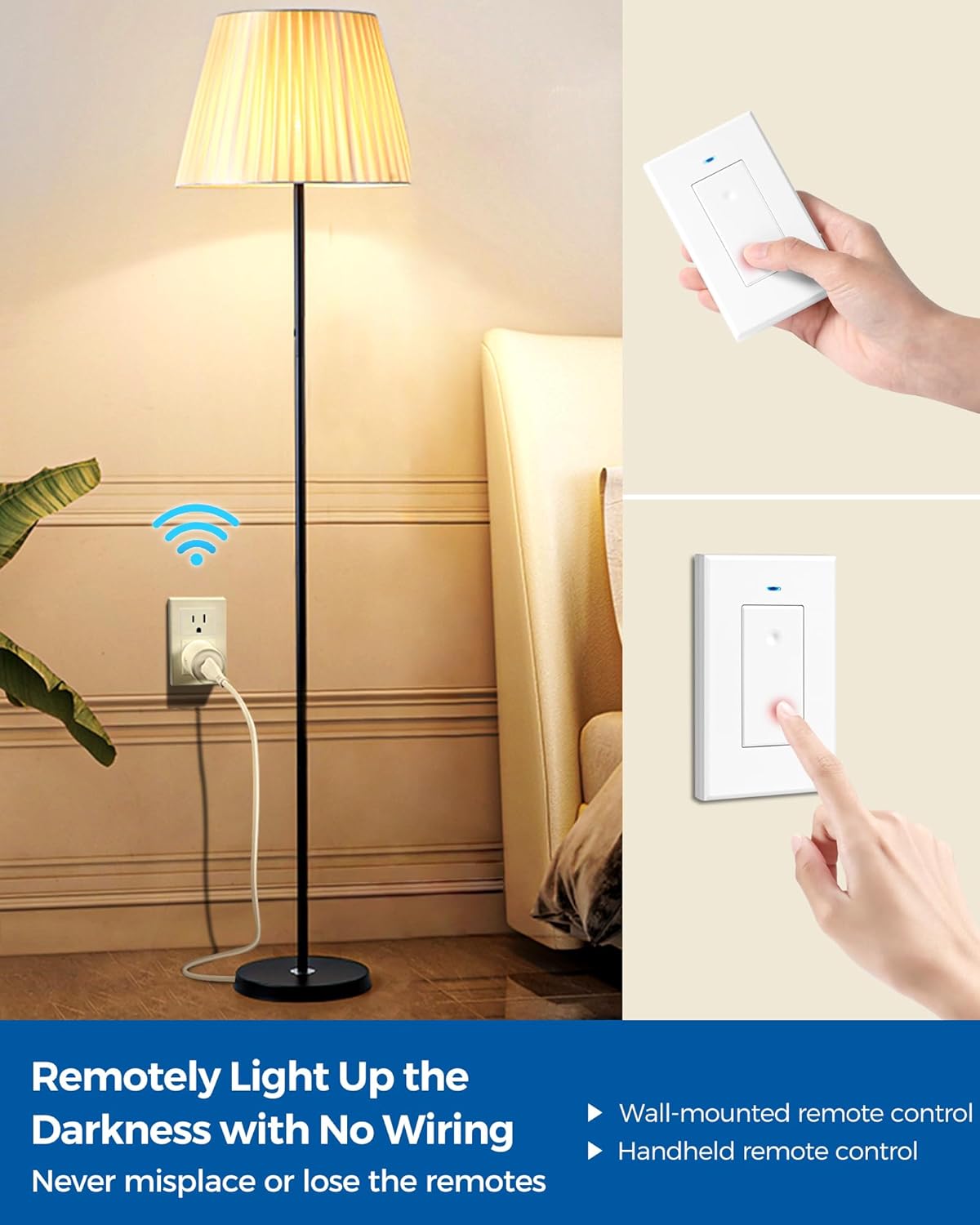 Wireless Light Switch and 2 Control Sockets Remote Control Outlet Bundle, for Lights, Lamps W05RC2106-W12RC1106