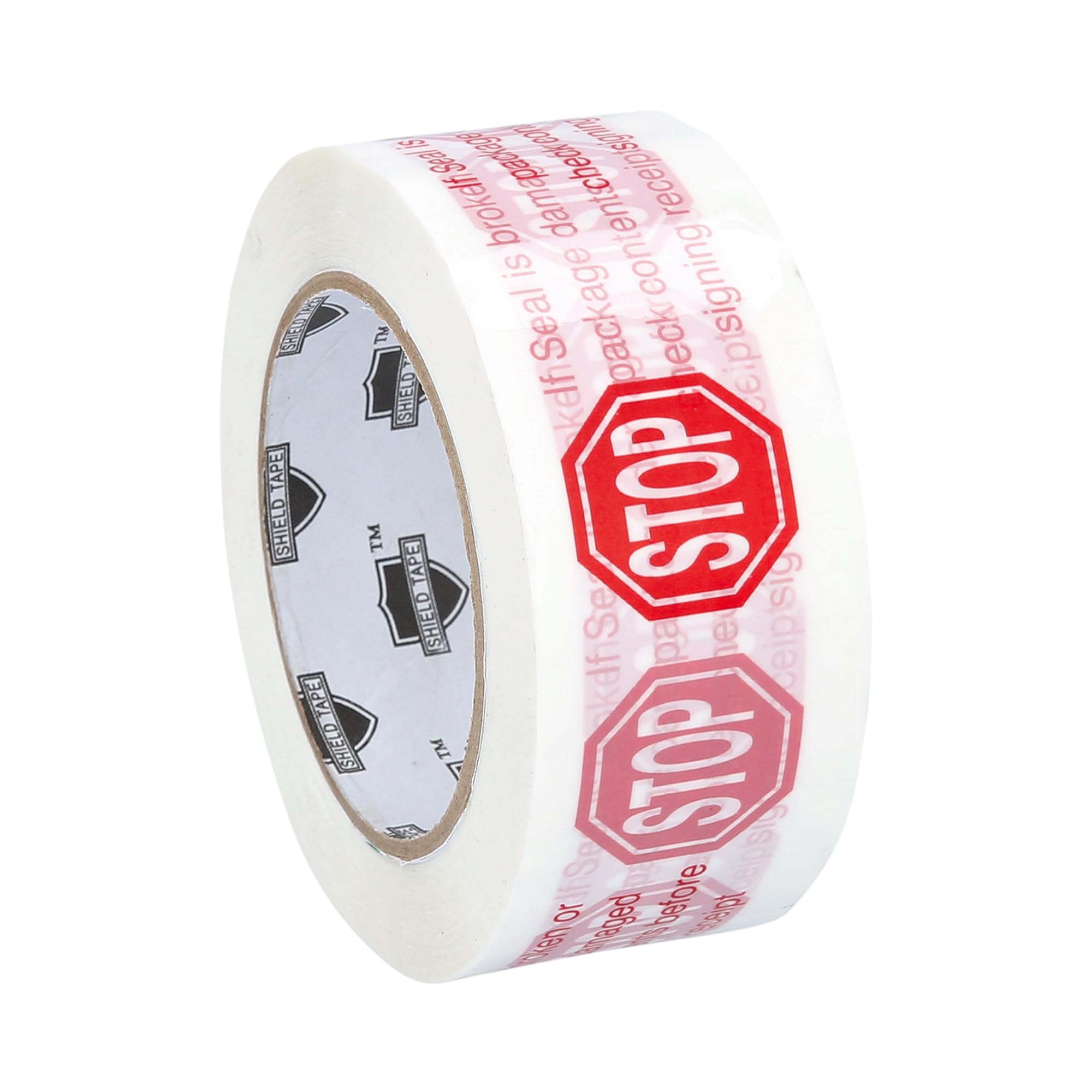 PSBM Broken Seal Tape with Dispenser, 2 Inch x 110 Yards, 6 Pack Tape + 1 Dispenser, Stop Sign Seal is Broken Check Contents in Red Letters on White Tape
