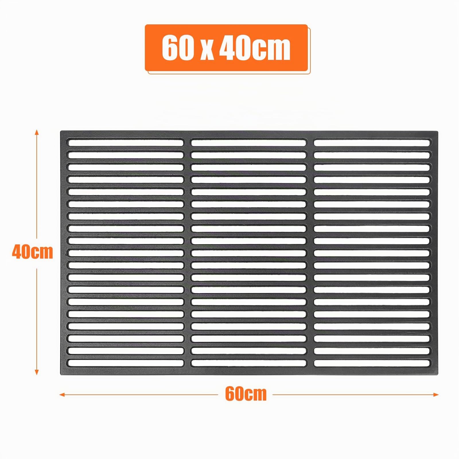 Denmay Grille de cuisson en fonte émaillée - 60 x 40 cm - Pour barbecue à gaz, charbon de bois, barbecue et plus encore - Pièces de rechange