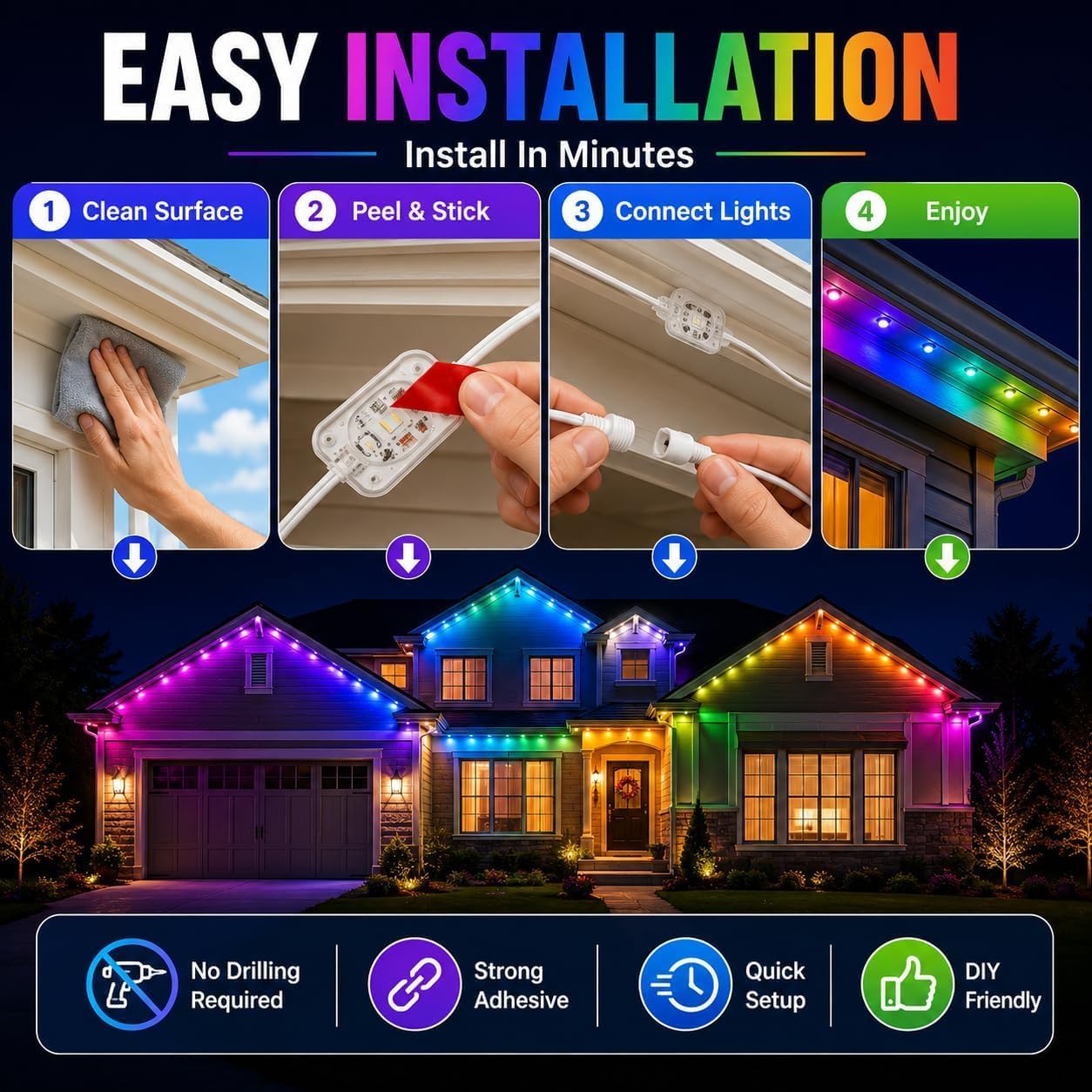 Outdoor Permanent LED Roof Lights, 50FT RGB Smart Lights image 5