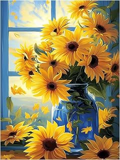 DOTZSO Diamond Painting Kits for Adults, Easy DIY 5D Round Full Drill Diamond Art kit Diamond Dot Crystal Gem Art and Craft for Beginners Home Wall Decor 12x16 Inches Yellow Flowers