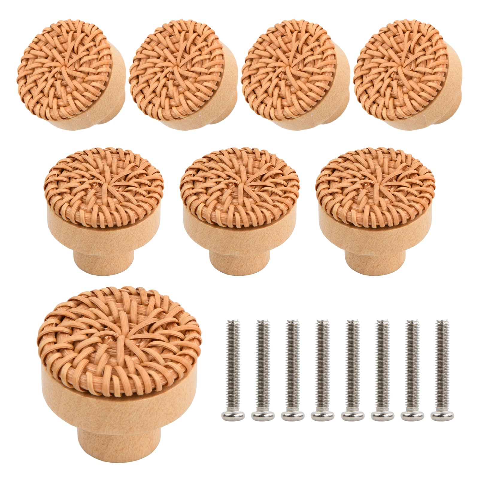 Pomelli per Mobili in Legno, 8 Pezzi Rotondi Maniglie Pomelli Della Mobilia del Rattan, con Viti per la Armadi Cassetti Comodino Cucina Soggiorno Stanza dei Bambini