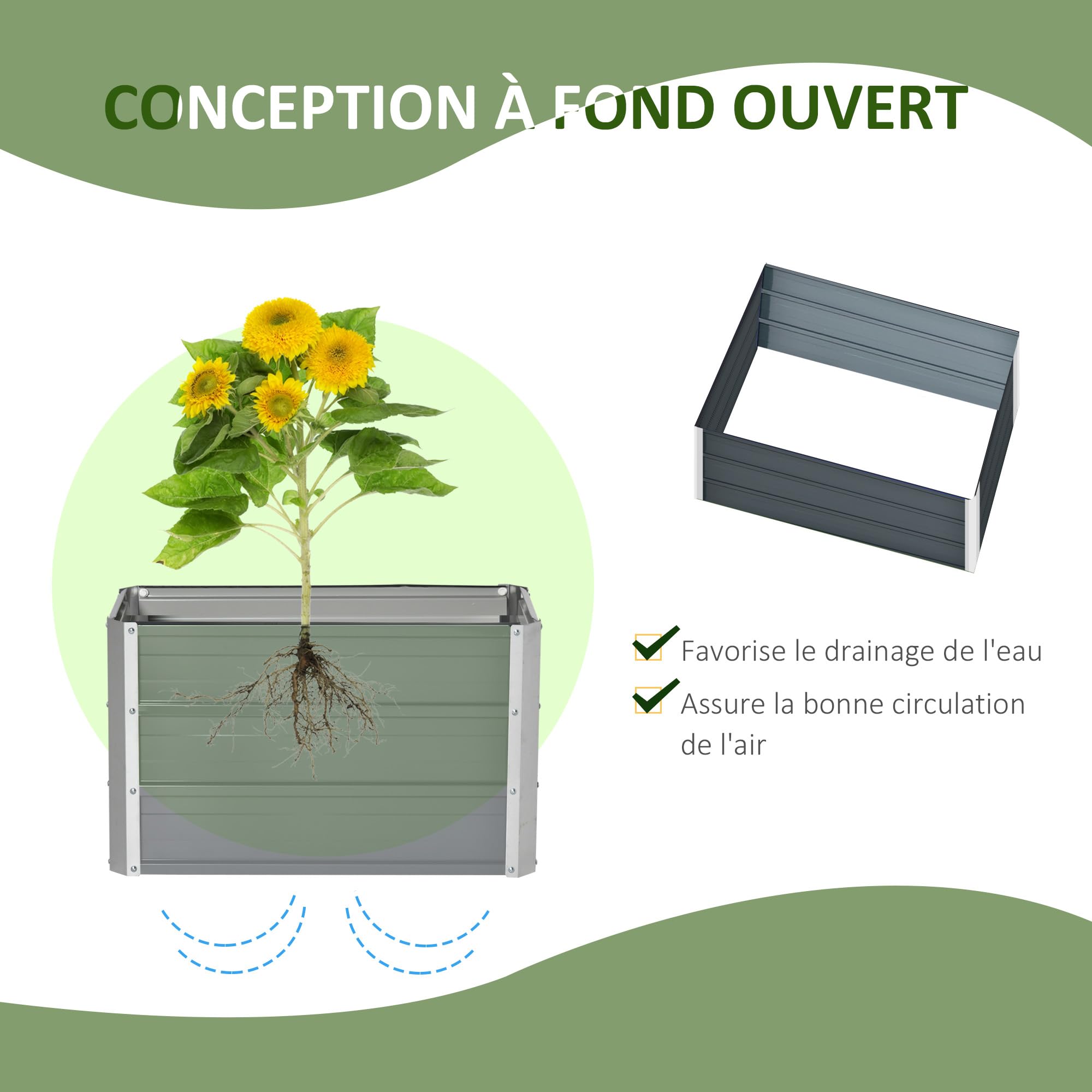 Outsunny Carré Potager Rectangulaire Surélevé 66 x 47 x 40 cm Gris Foncé