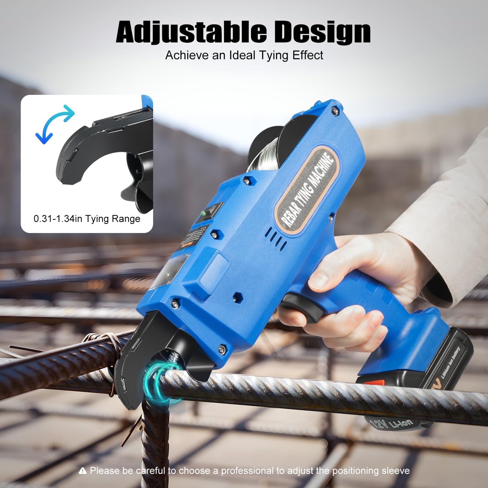 4500 mAh Machine à ligaturer les fils Machine à ligaturer les barres métalliques Rebar Tying Machine de reliure électrique Lieur fil fer d'armatures Professionnel Automatique Pince (Bleu)