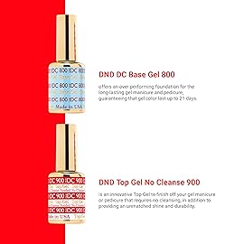 DND DC Base Gel and Top Gel Polish No Cleanse Set, UV/LED GelBase Polish 800 and No Cleanse Top Coat 900, Salon Professional Gel Polish Duo, 0.6 Fl Oz Each