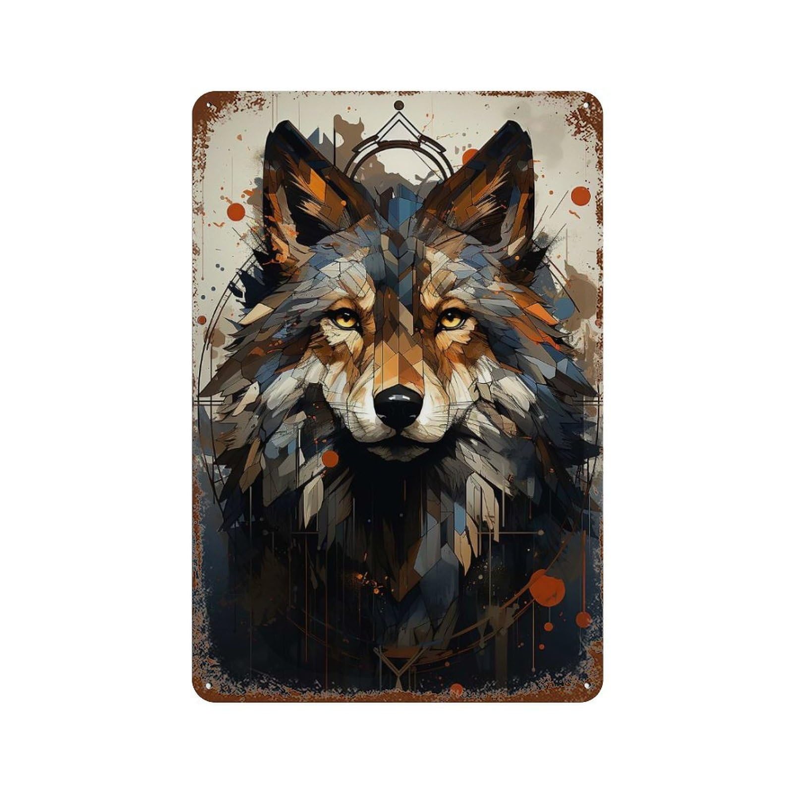 Boho Wolf Portrait Rusty Metal Tin Sign 11.8"x7.9", Old School Wall Decor for Garage, Pub Or Kitchen