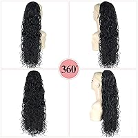 Vista 2 de Extensiones de cola de caballo rizadas sueltas con cordón – Extensiones de cabello largo ondulado negro grueso con clip en extensiones de cola