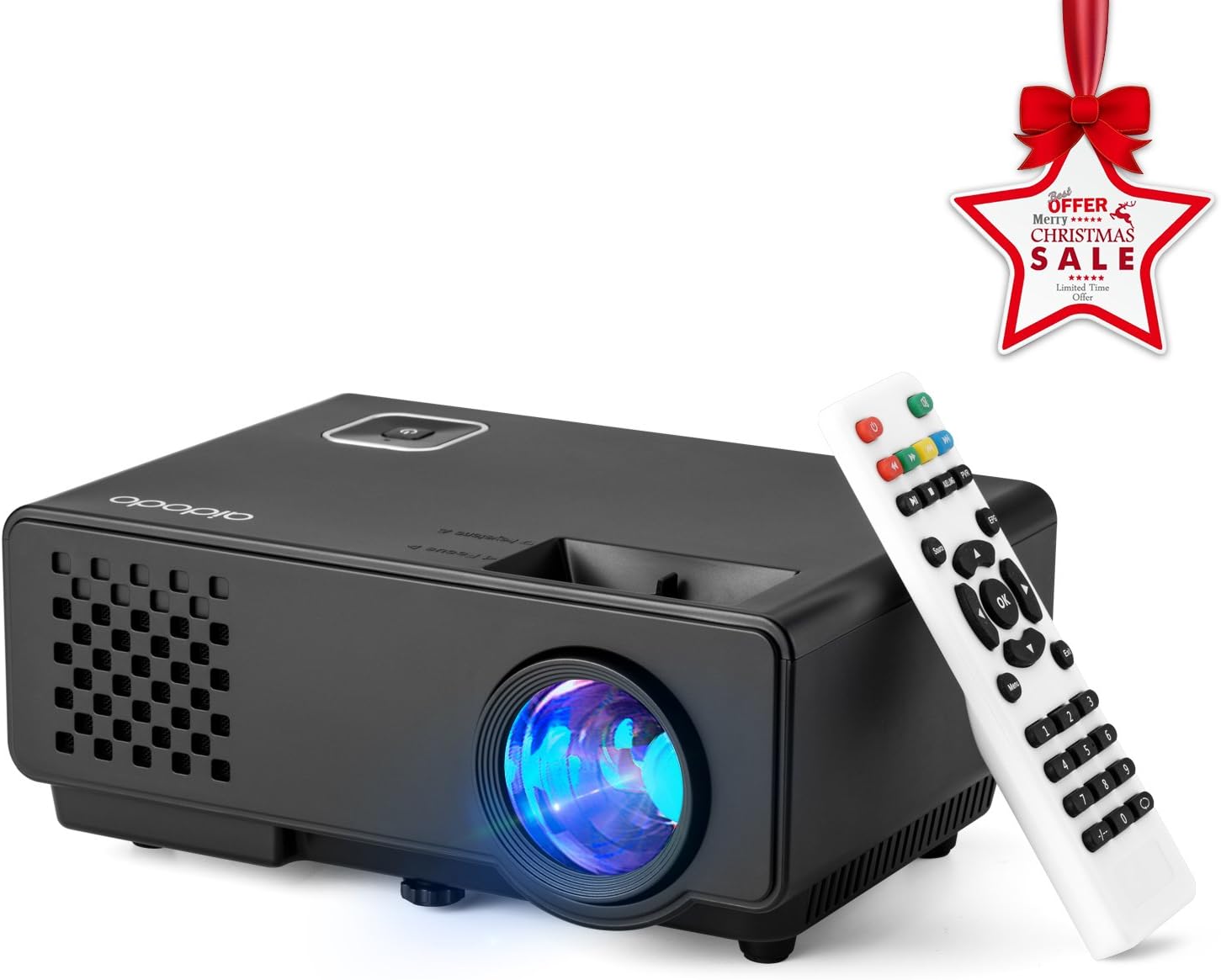 Video Projector Aidodo Portable Mini Multimedia Projector LED Projector with 1800 Luminous 800*480 Resolution Support Full HD 1080P, Ideal for Home Theatre Entertainment Games Parties (Black)