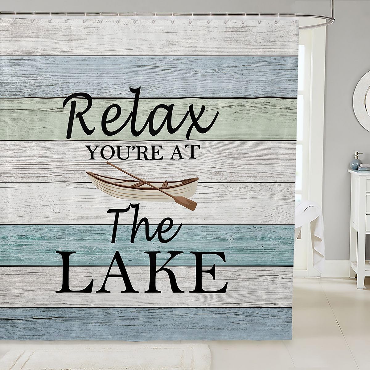Lake Shower Curtain Sets Full The Lake House Decor for The Home,Rustic Farmhouse Cabin Lodge Watercolor Wooden Plank Bath Curtain Lake Life Decor,Lake