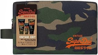 Superdry Heritage The Vintage Edit Bag Set - Complete with Men's Body & Hair Wash, Face Wash, and Face Hydrator