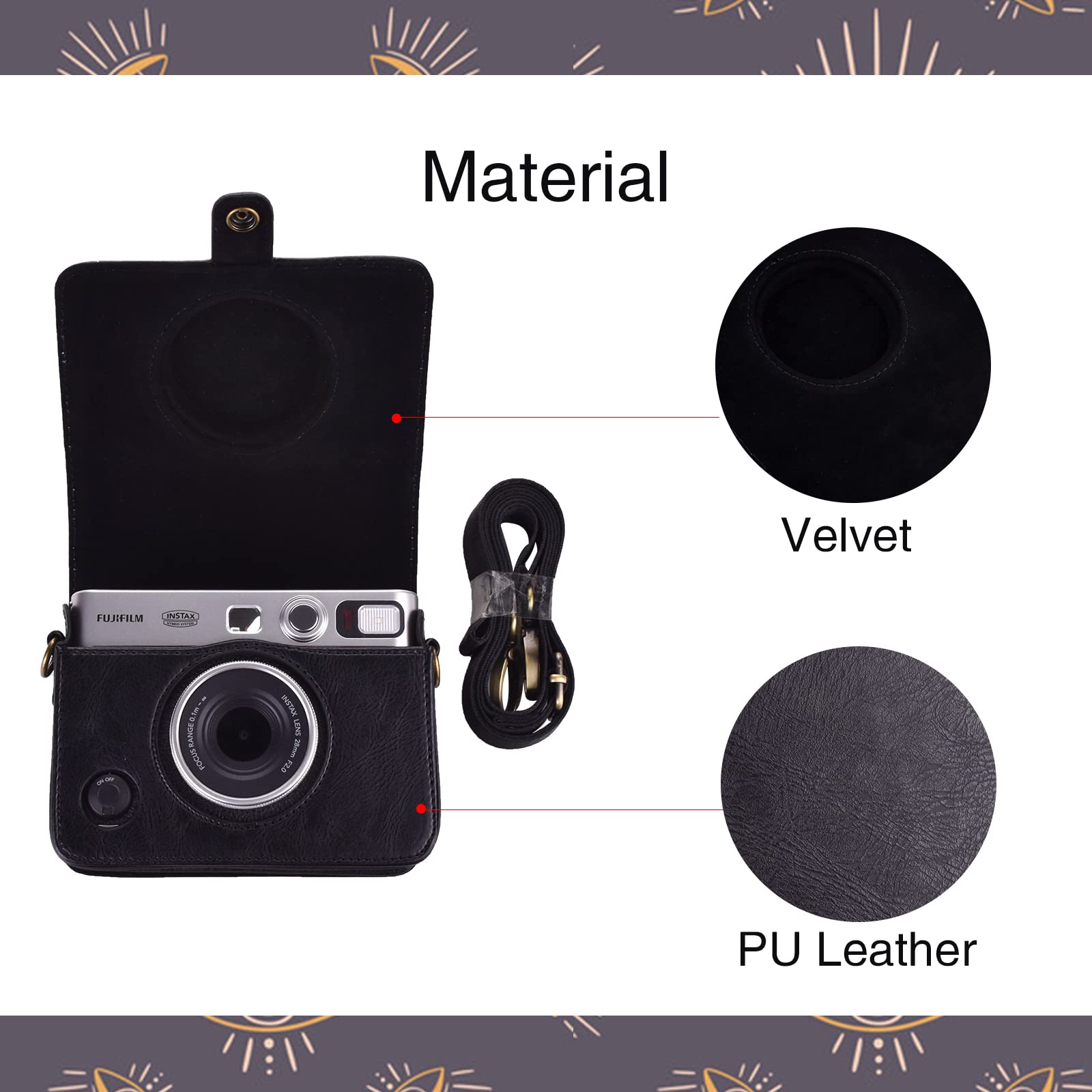 MUZIRI KINOKOO Fuji Mini EVO - Custodia per fotocamera compatibile con Fuji Mini EVO con tracolla regolabile, Nero