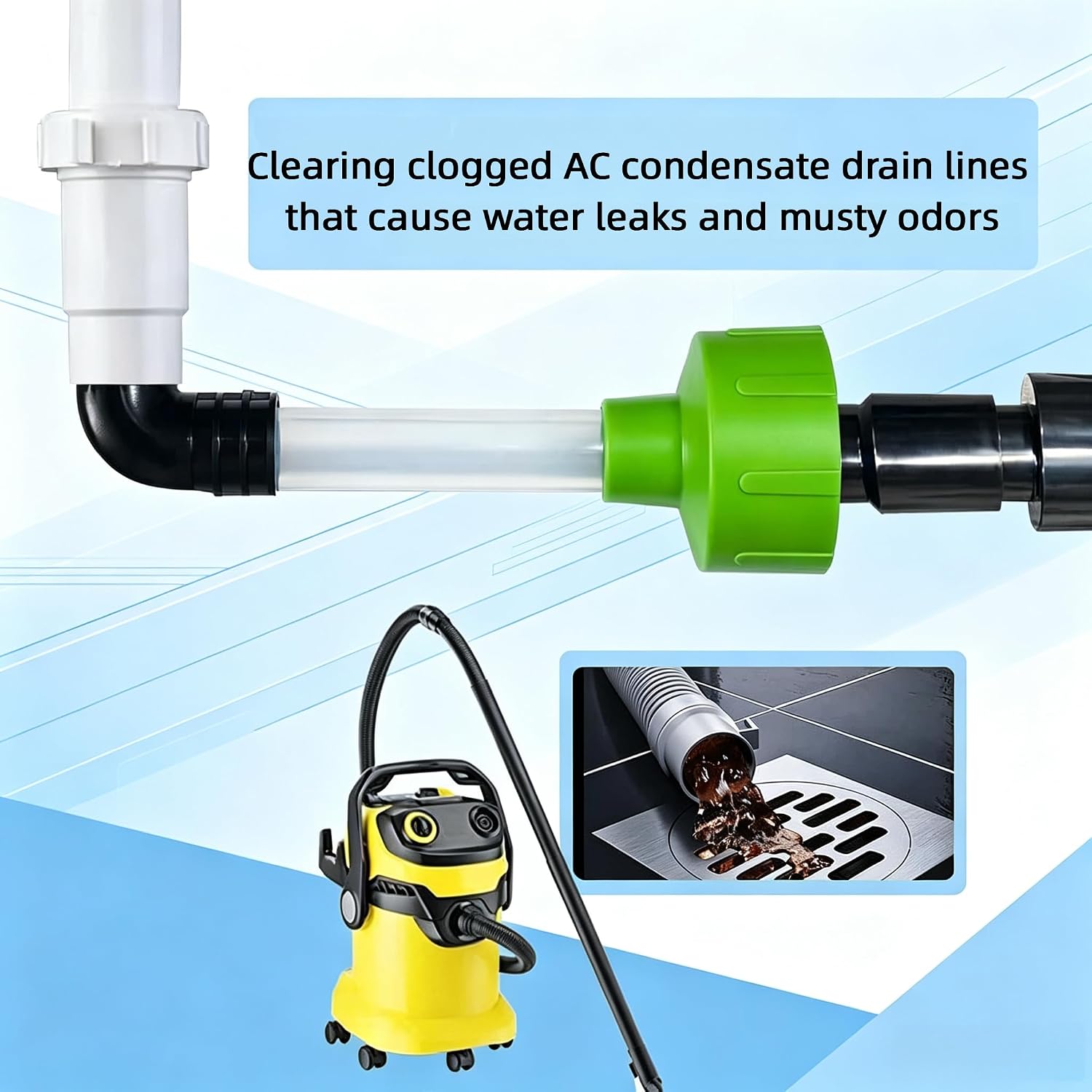 AC Drain Line Cleaner, Wet Vac Adapter for 3/4” PVC HVAC Condensate Line