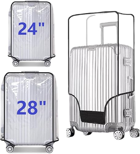 2PCS Clear PVC Suitcase Cover Protectors Transparent Luggage Cover Waterproof Wheeled Suitcase Dust Cover Dustproof Travel Luggage Sleeve Protector (24"+28")