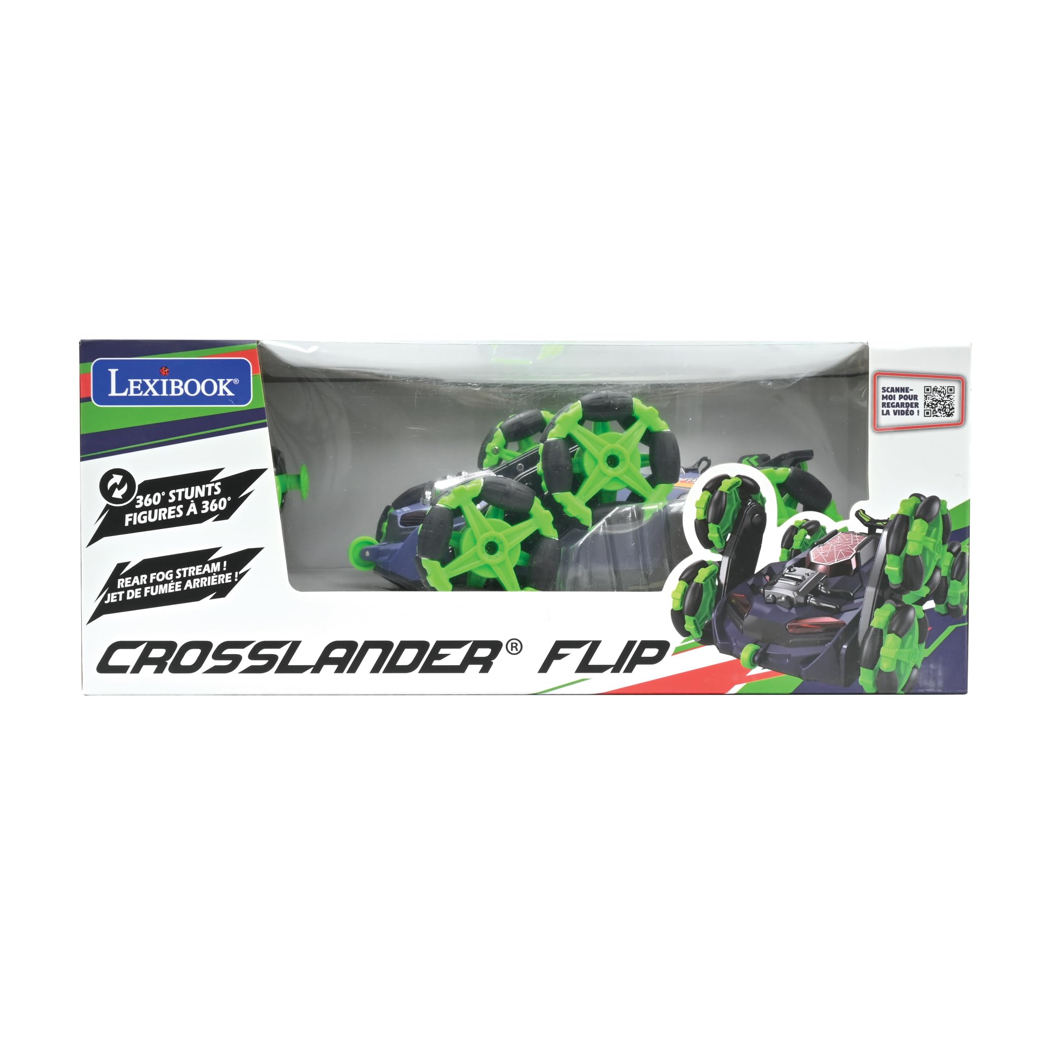 Lexibook, Crosslander Flip, Samochód Zdalnie Sterowany, do 8 km, h, Figura 360°, Efekty Dźwiękowe i Świetlne, Strumień Dymu, 6 Kół, Akumulator, RC45