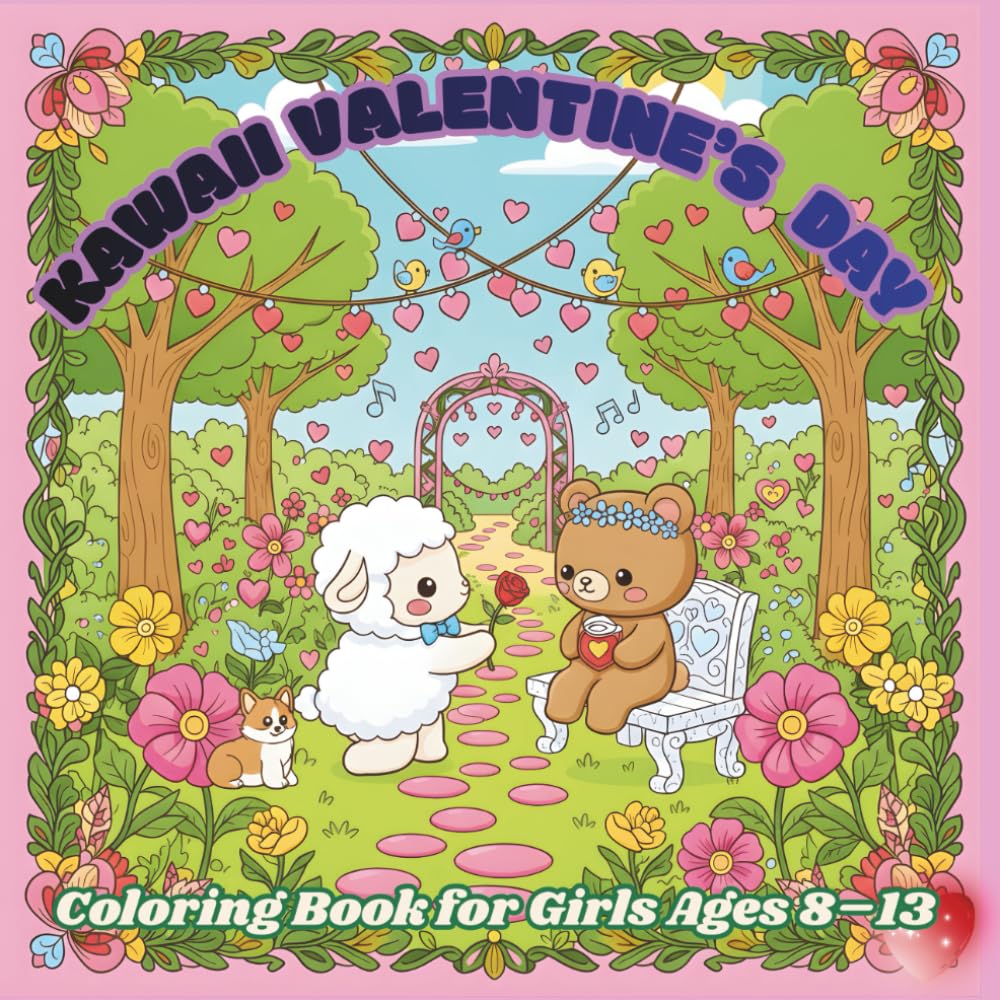 Kawaii Valentine’s Day Coloring Book for Girls Ages 8–13: Cute Animal Couples in Romantic Scenes: Adorable Kawaii Animal Couples, Sweet Love Scenes, ... Valentine Coloring Pages for Kids and Teens