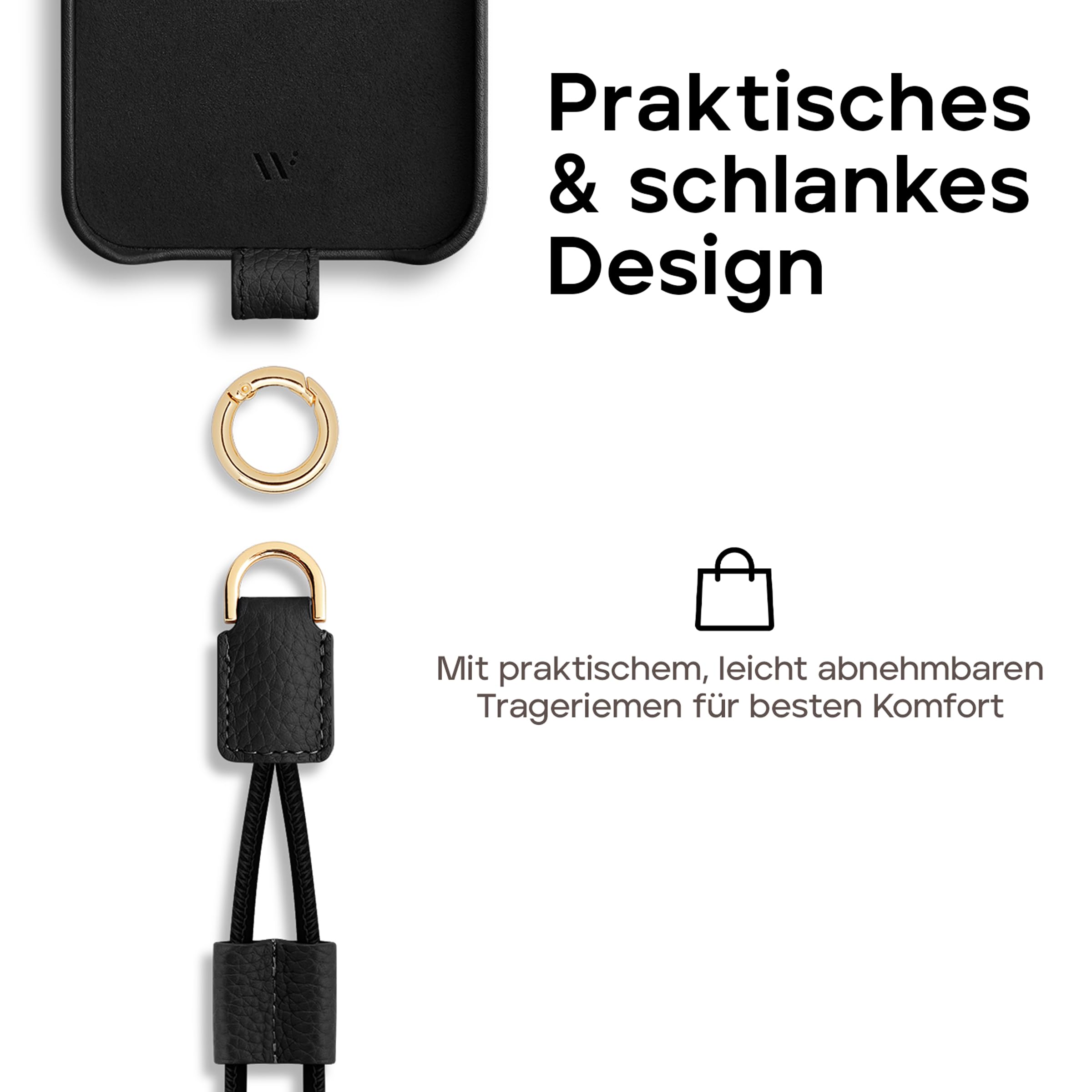 WIIUKA Etui na telefon iPhone 16 Pro Max, skórzane etui z łańcuszkiem na telefon komórkowy, wysokiej jakości etui na telefon komórkowy, etui, łańcuszek do zawieszenia, czarne