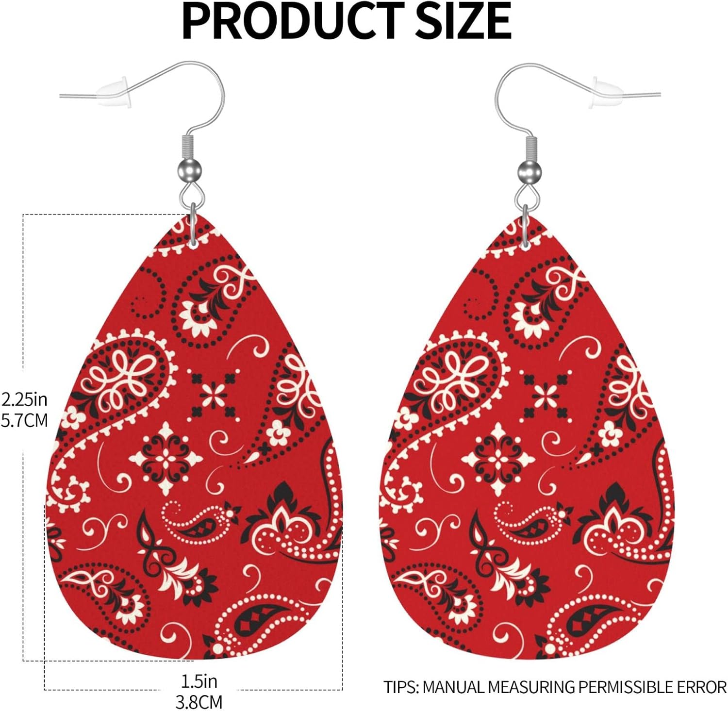 Red Paisley Faux Leather Teardrop Earrings for Women Drop Dangle Earrings Gift - Image 4