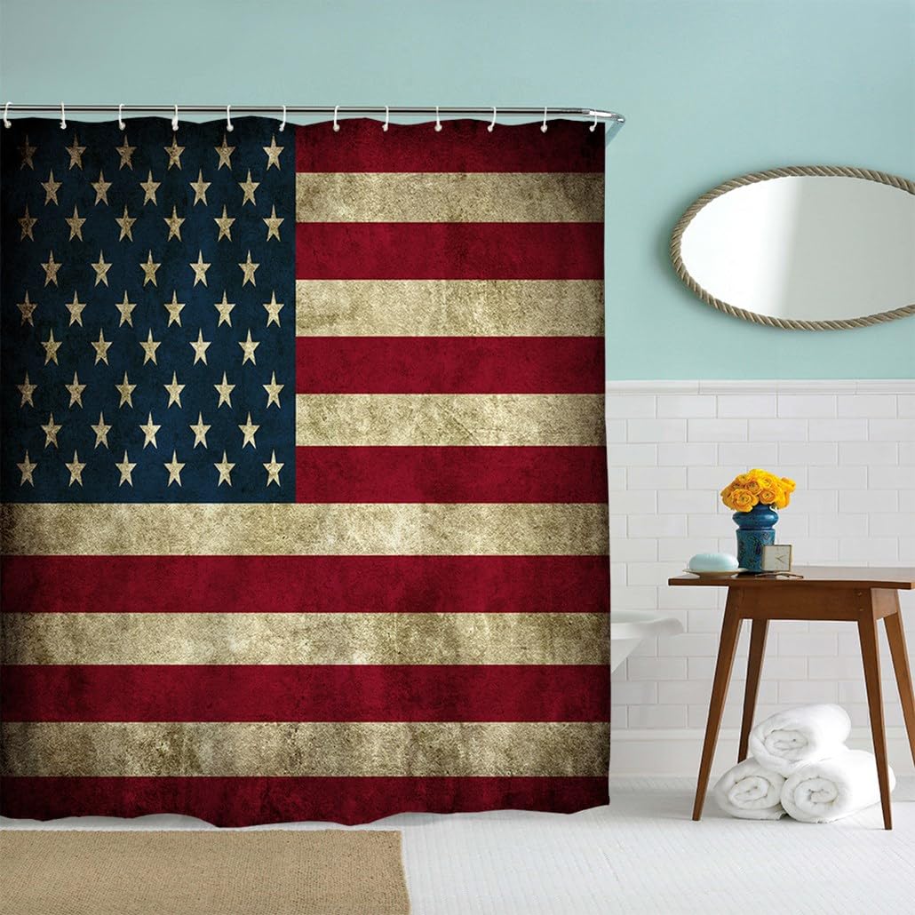 Hochlandrinder Duschvorhang – Amerikanische Flagge Design, Wasserdicht, 183x183 Cm, Polyester