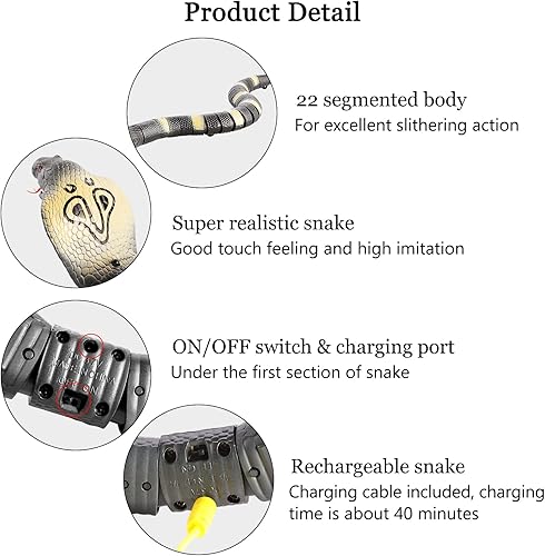 Miniatura 3 de Greatstar juguete de serpiente de control remoto para niños 175 pulgadas RC recargable realista Cobra serpiente King Naja bromas juguete para