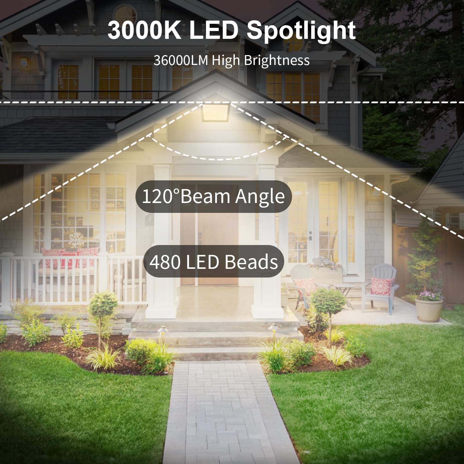 Blivrig 400W Faro LED da esterno Bianco Caldo 3000K, 40000LM Faretto LED Parete, IP66 Impermeabile Fari LED per Casa Cortile Giardino Palestra