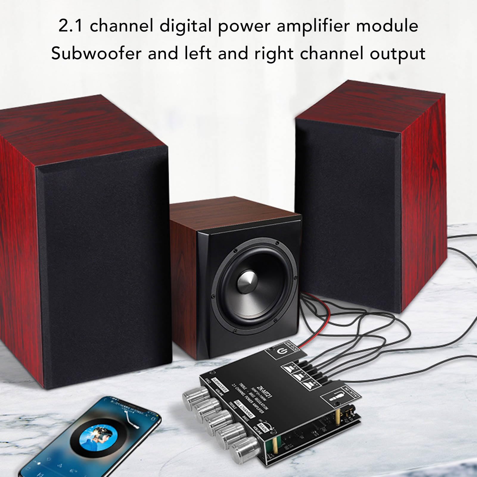 Placa Amplificadora Bluetooth de 2.1 Canales, 50W+50W+100W con