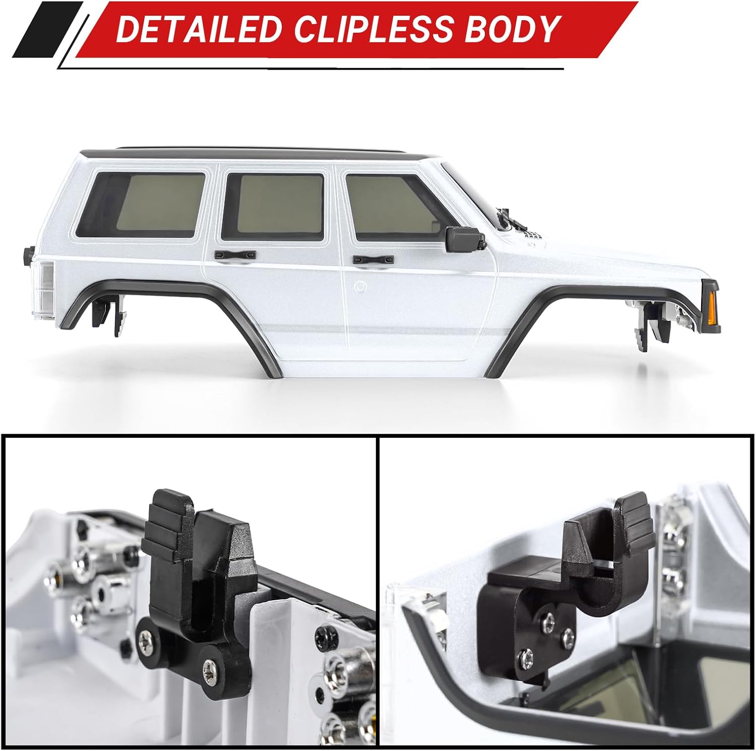 INJORA 6.10in 133g Wheelbase ABS Hardtop Cherokee Body for TRX4M Bronco Defender Chassis 1/18 RC Crawler Upgrade(Pearl White)