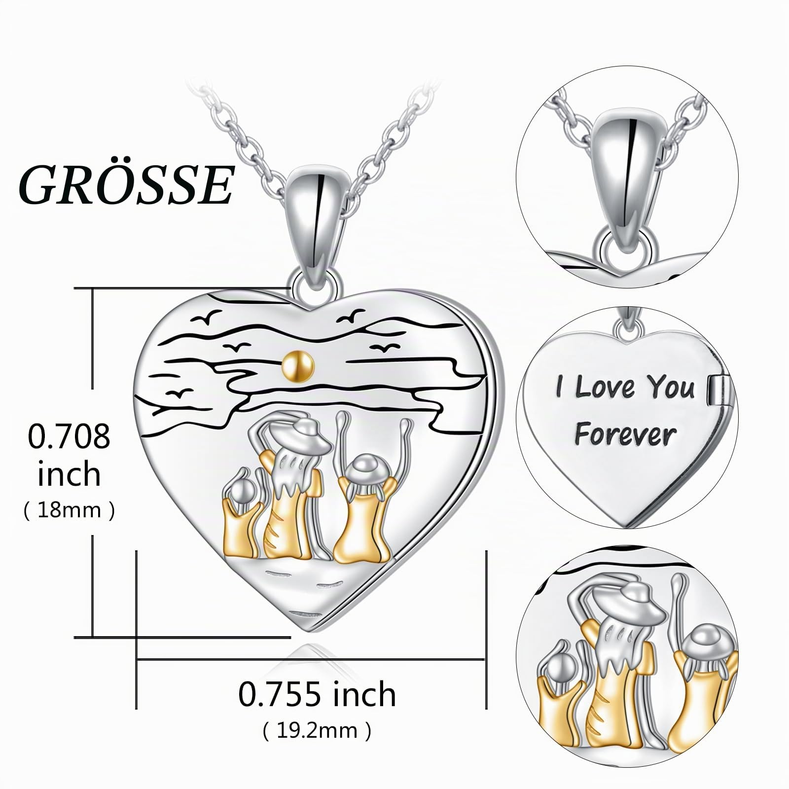 Mutter Tochter Kette für Damen 925 Sterling Silber Liebe Herz Halskette/Foto Medaillon zum Öffnen mit Bild Anhänger Schmuck Geschenke für Mama Kind