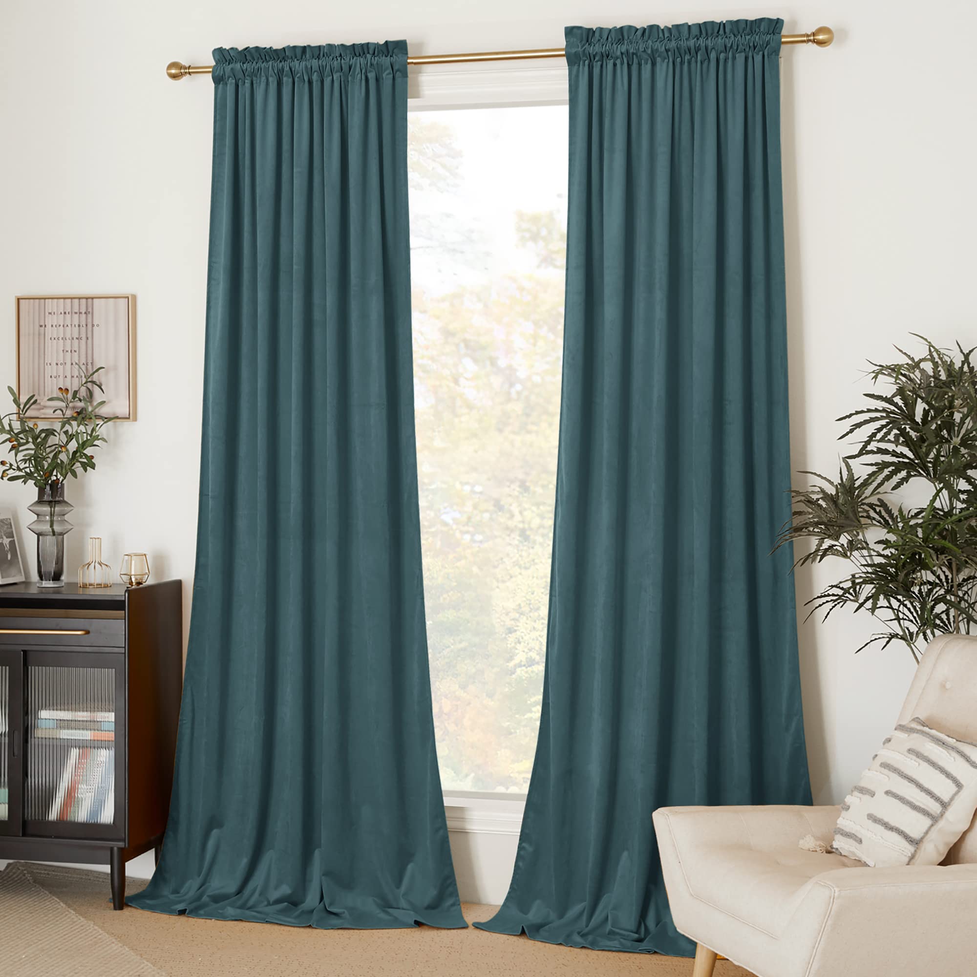 NICETOWN Greyish Blue Velvet Curtains Room Darkening Panels, Thermal Insulated Super Soft Luxury Window Drapes for Bedroom Living Room Decor, 2 Panels, 90" Length