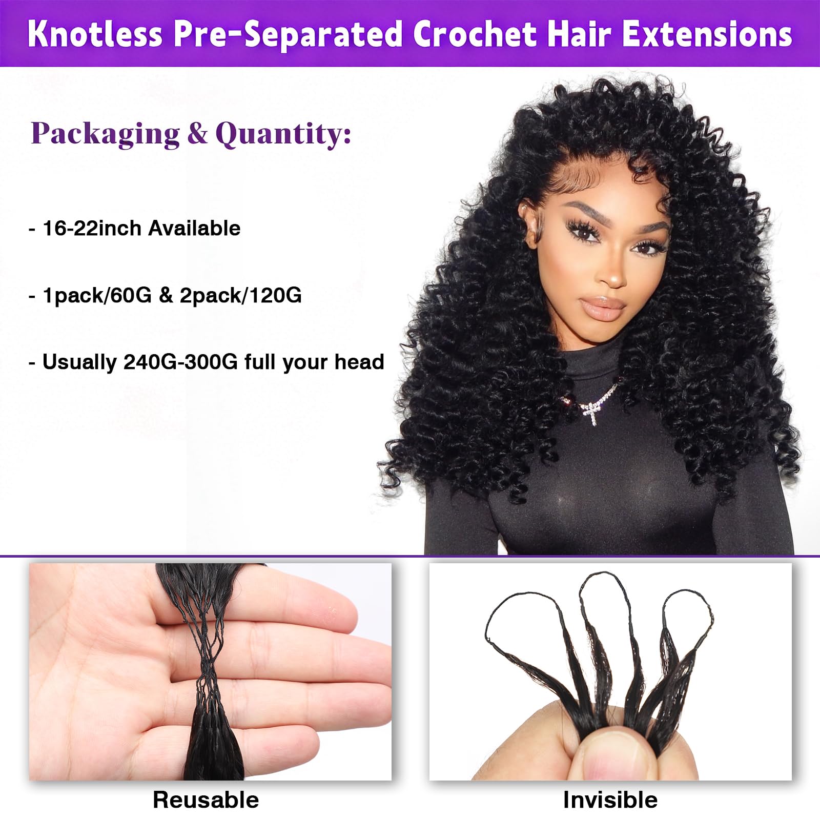 Vallbest Extensions de cheveux humains bouclés au crochet - 40,6 cm - 60 g - Plumes au crochet pré-séparées - Noeuds miraculeux - Pour femme noire