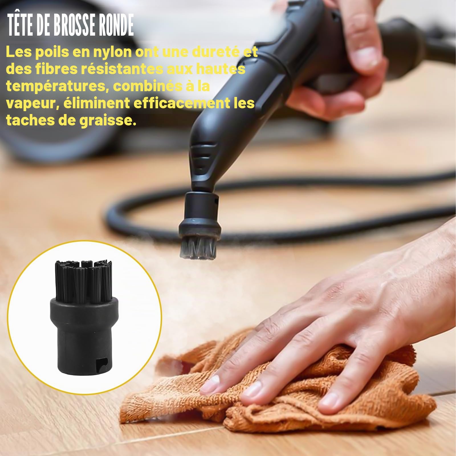 Lot de 10 accessoires pour nettoyeur vapeur Kärcher SC1 SC2 SC3 SC4 SC5 - Accessoires pour nettoyeur vapeur Kärcher - Brosse ronde - Grande brosse de nettoyage - Brosse à joints - Brosse ronde