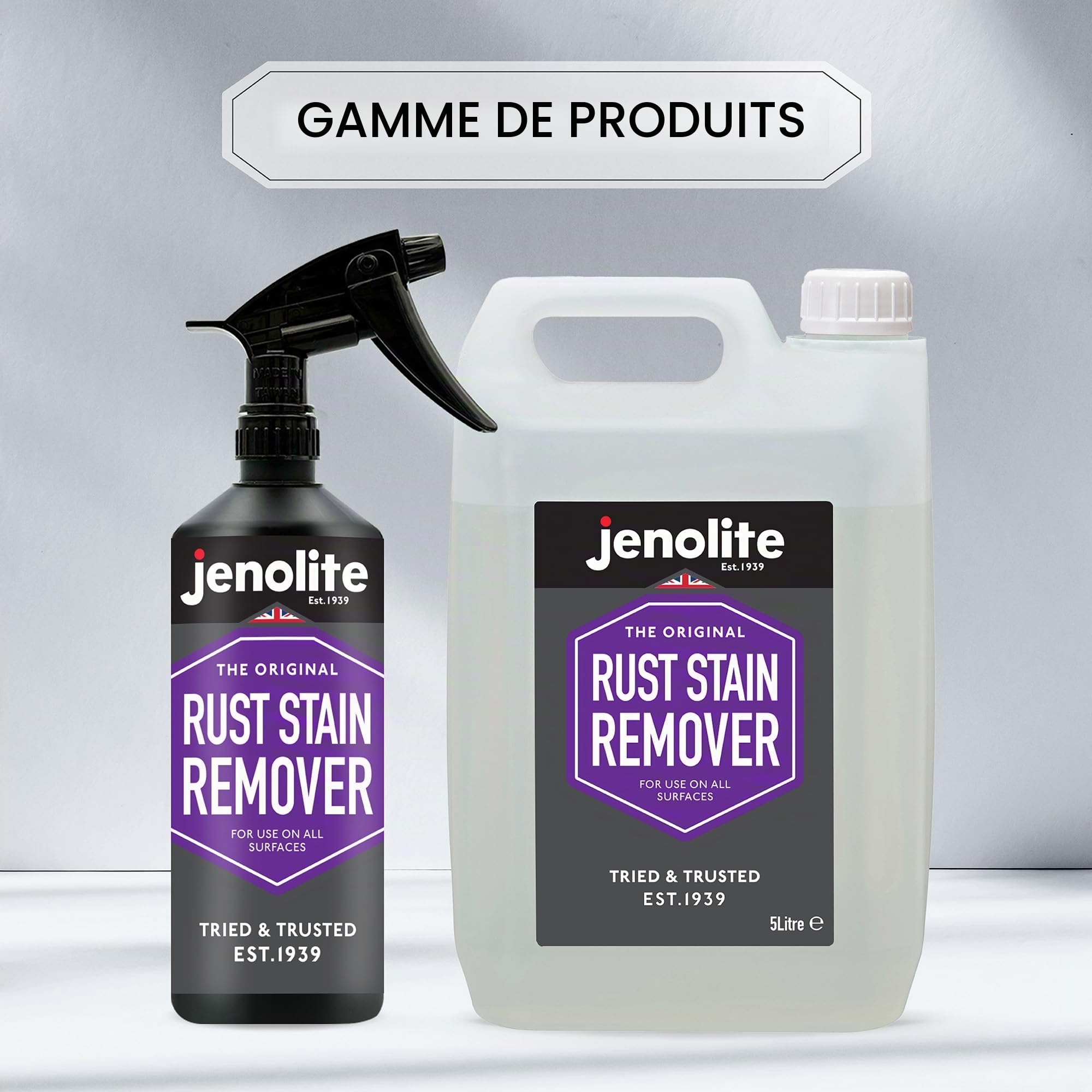 JENOLITE Détachant Rouille | 500ml | Solution Anti Rouille Élimine Taches de Rouille sur Terrasse et Carrelage, Détachant de Rouille pour Salle de Bain, Stop Rouille | Teinture Antirouille