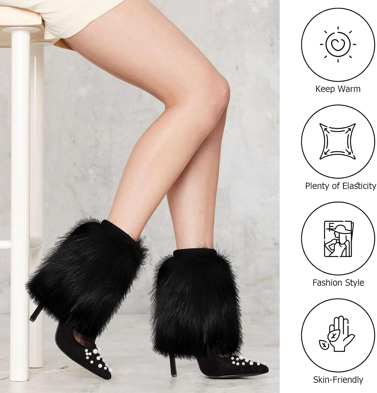 PHOGARY 2 Pairs of Faux Fur Fuzzy Leg Warmers Furry Boot Covers for Women Girls, Winter Furry Long Boot Cuffs Fuzzy Shoes Cover 80s Socks for Party Costumes - Image 2