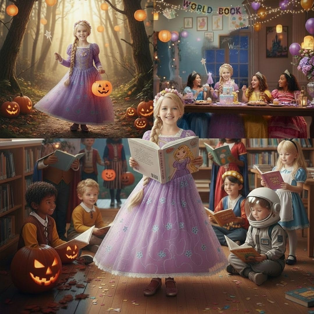 Rapunzel Dress Up per ragazze, costumi da Rapunzel, travestimento, vestito da festa, cosplay, compleanno, Halloween, Natale, Rapunzel 4-5 anni