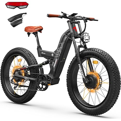 FREESKY 4000W Dual Motor Electric Bike for Adults, 48V 30AH Samsung Cells Battery 120Miles Range, 40MPH AWD Fast E-Bike, 26" Fat Tire Full Suspension Electric Mountain Bike, UL2849 Certified by TÜV