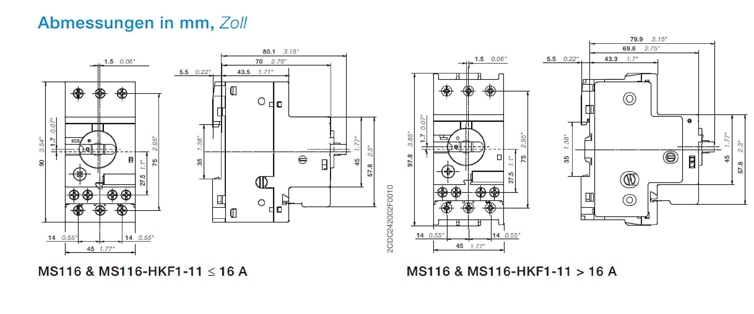 Motorschutzschalter ABB Typ MS116-16,0, Bereich 10-16A