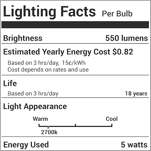 Miniatura 9 de BlueStars Bombilla LED G45 E26 Edison de 120 V 5 W (equivalente a 60 vatios), luz blanca cálida de 2700 K, 550 lm, no regulable, para lámparas