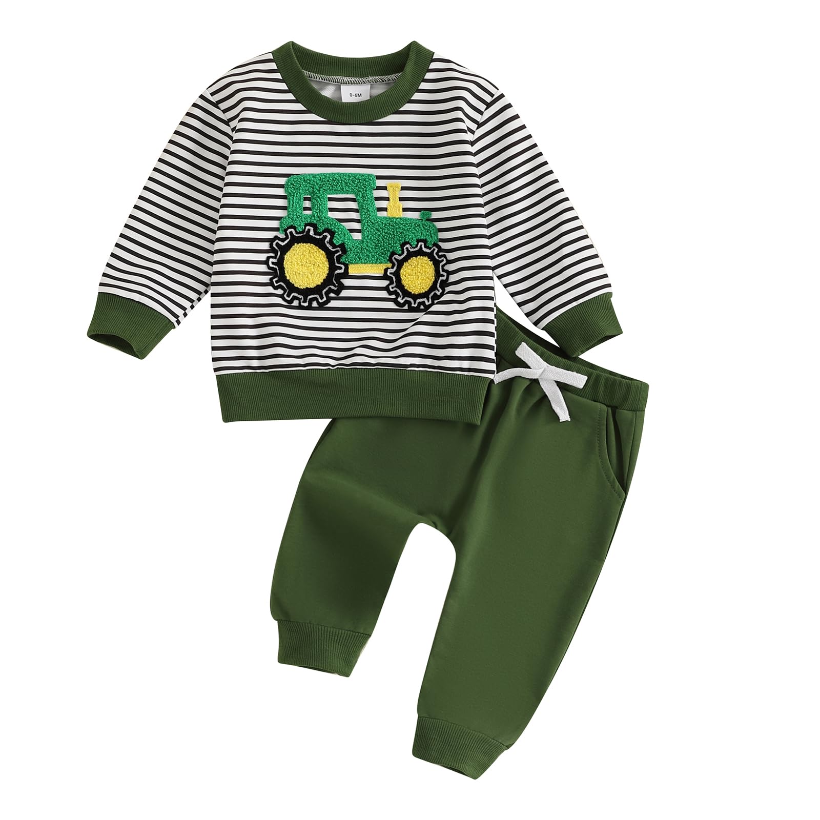 FOCUSNORM Toddler Baby Boy Fall Winter Outfit Excavator Embroidered Long Sleeve Sweatshirt Elastic Jogger Pant 2 Pcs Clothes