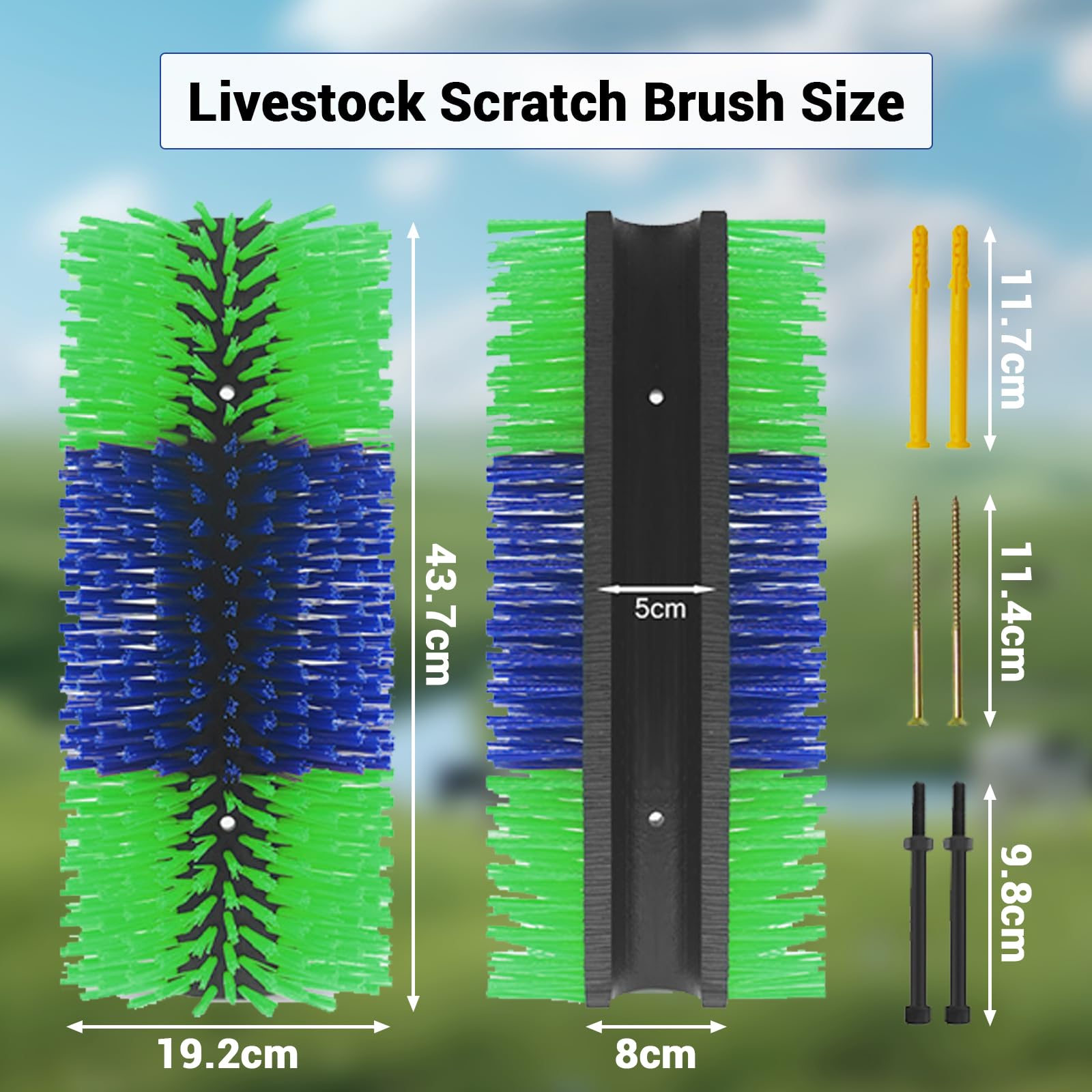 Elvaesther Livestock Scratch Brushes, Horse Scratcher Full Massage Grooming Brush Kit, Cow Brush Relieve Itching On The Back of Livestock for Horse Cow Cattle Sheep Pig Goat