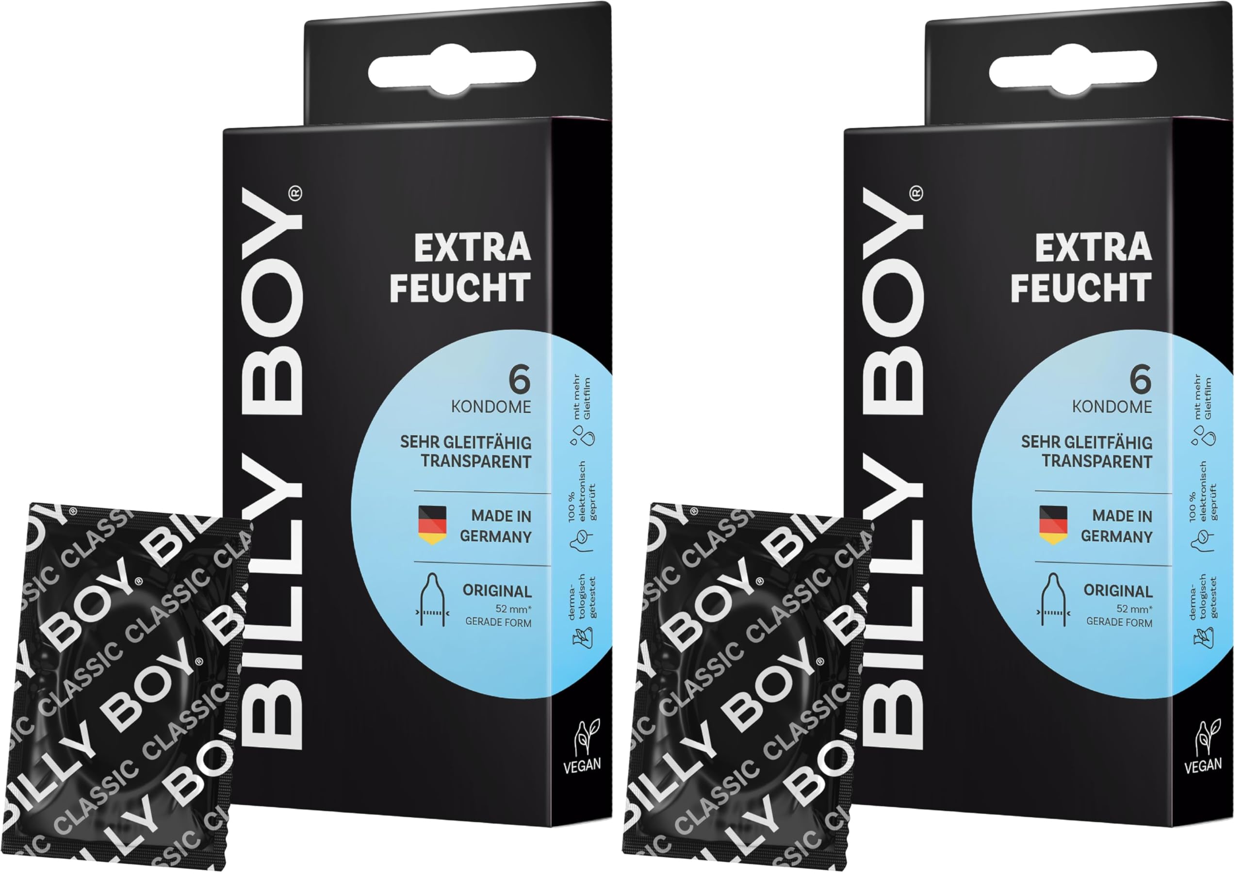 BILLY BOY Kondome extra feucht 6er x 2 | 52 mm | ORIGINAL Kondome mit mehr Gleitfilm | 6 x 2 (12 Stück)