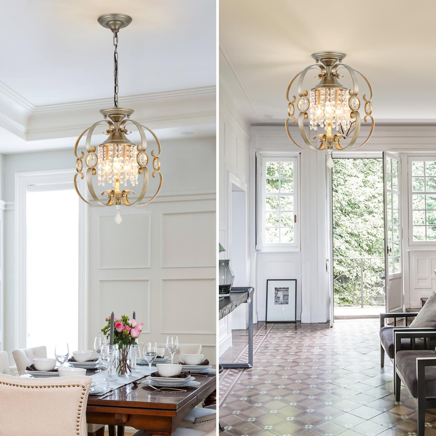 Cabvope Crystal Chandelier Ceiling Light Fixture, Modern Round Brushed...