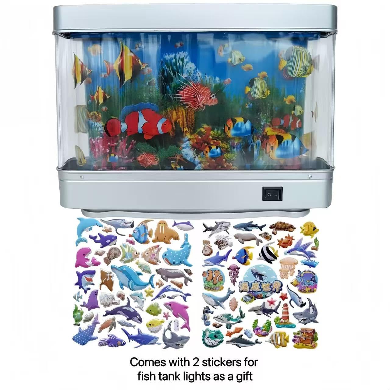 Fake Fish Tank Lamp - Moving Aquarium Night Light with Virtual Ocean Effect, 80s Retro Design for Adult Relaxation, Artificial Aquarium Decorative Lamp for Kids' Room and Cat Owners(US Plug)