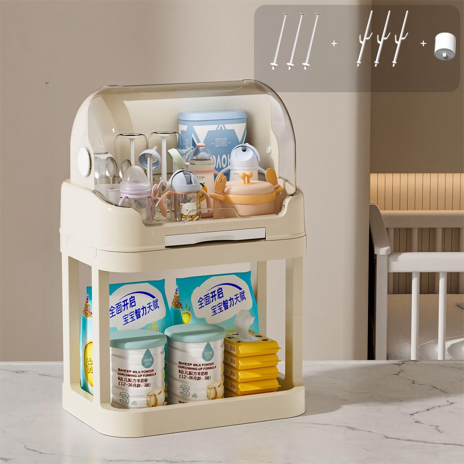 Arttie】卓上食器乾燥消毒キャビネット｜ポリプロピレン製 哺乳瓶乾燥