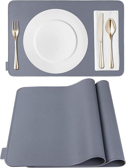 Kamehame Placemats Silicone Table Place Mats 45 x 30 cm 2Pcs Heat Resistant Washable Non Slip Nonstick Pastry Mats for Tableware Kitchen Dining Baby Kid, Grey