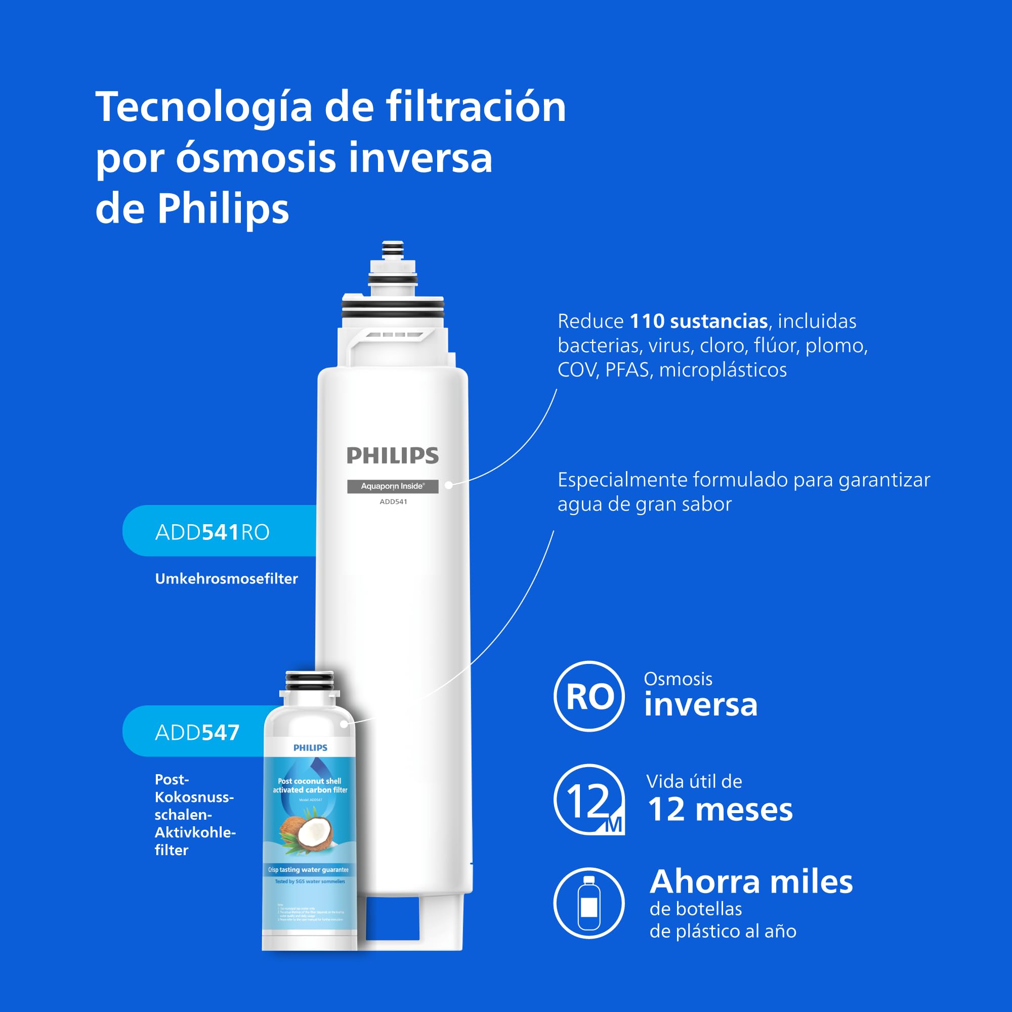 Philips Water Stazione dell'acqua a osmosi inversa ADD6912BK/10: elimina fino a 110 sostanze, riscaldamento e raffreddamento istantanei, durata del filtro di 1 anno