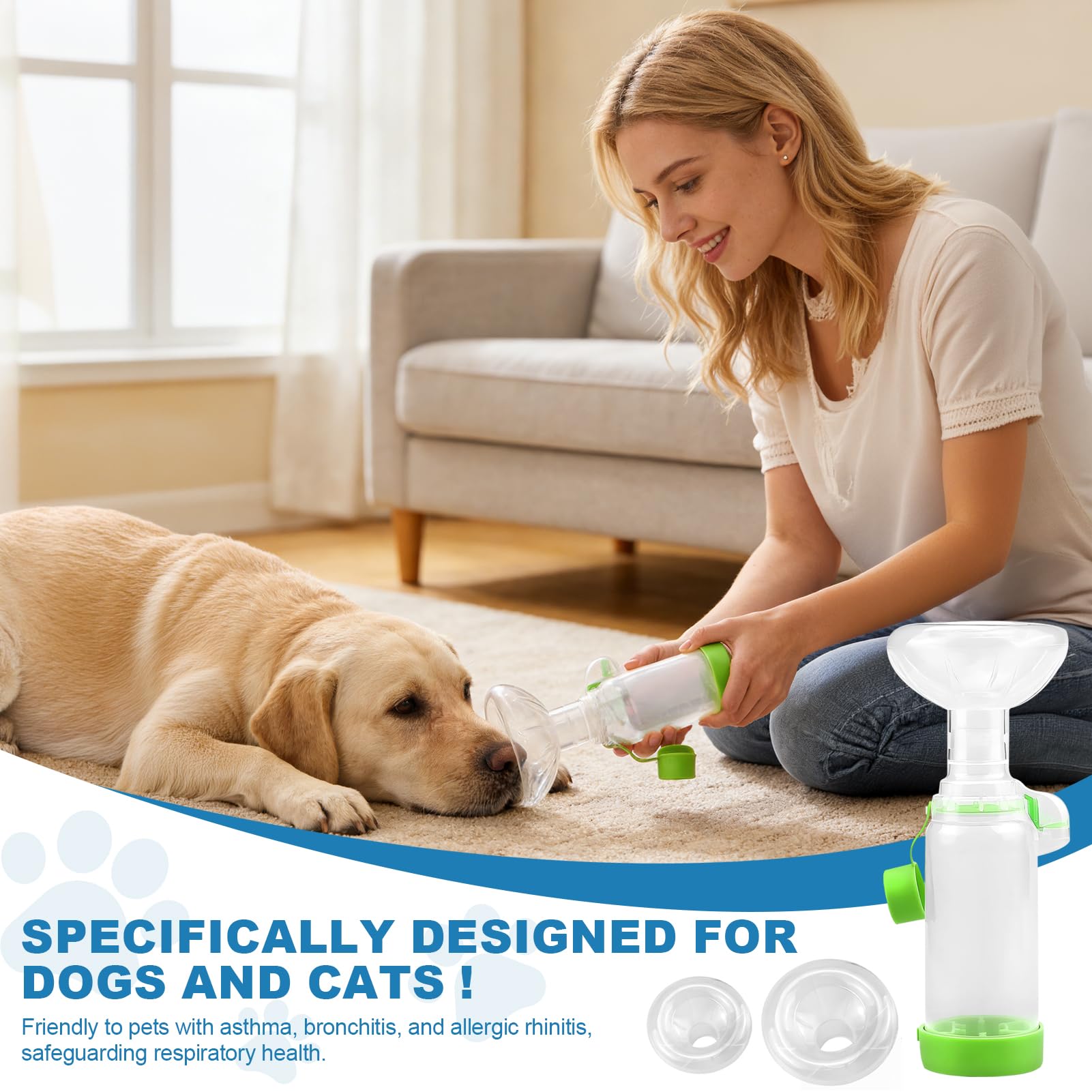 Chambre d'inhalation pour Animaux,Inhalateur pour Animaux,Chambre Aérosol,2 Masques pour Chats et Chiens,Aide Respiratoire Compagnie,Léger,administrer des médicaments à Votre Animal (Vert)