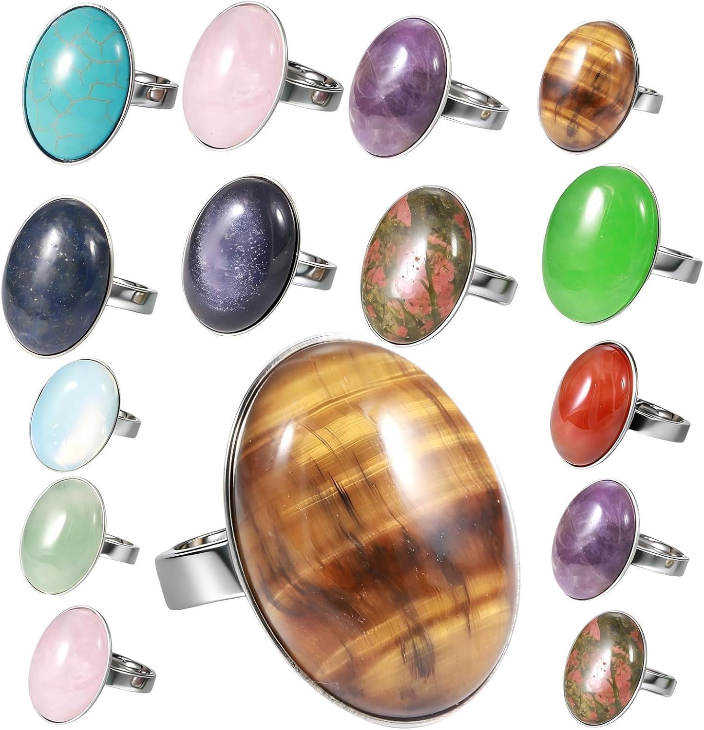 Chunky Gemstone Ring Bulk for Women- Large Crystal Big Rings Set