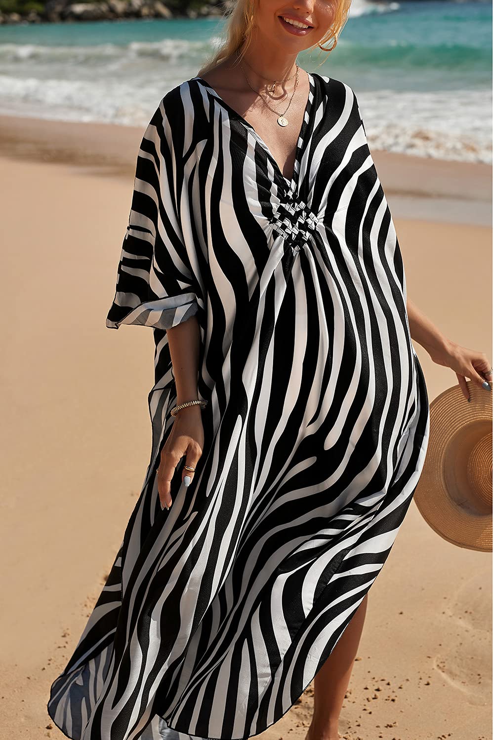 Maxi Abito da Spiaggia da Donna Copricostume da Bagno Kaftano Lungo Vestito Kimono Mare Spiaggia