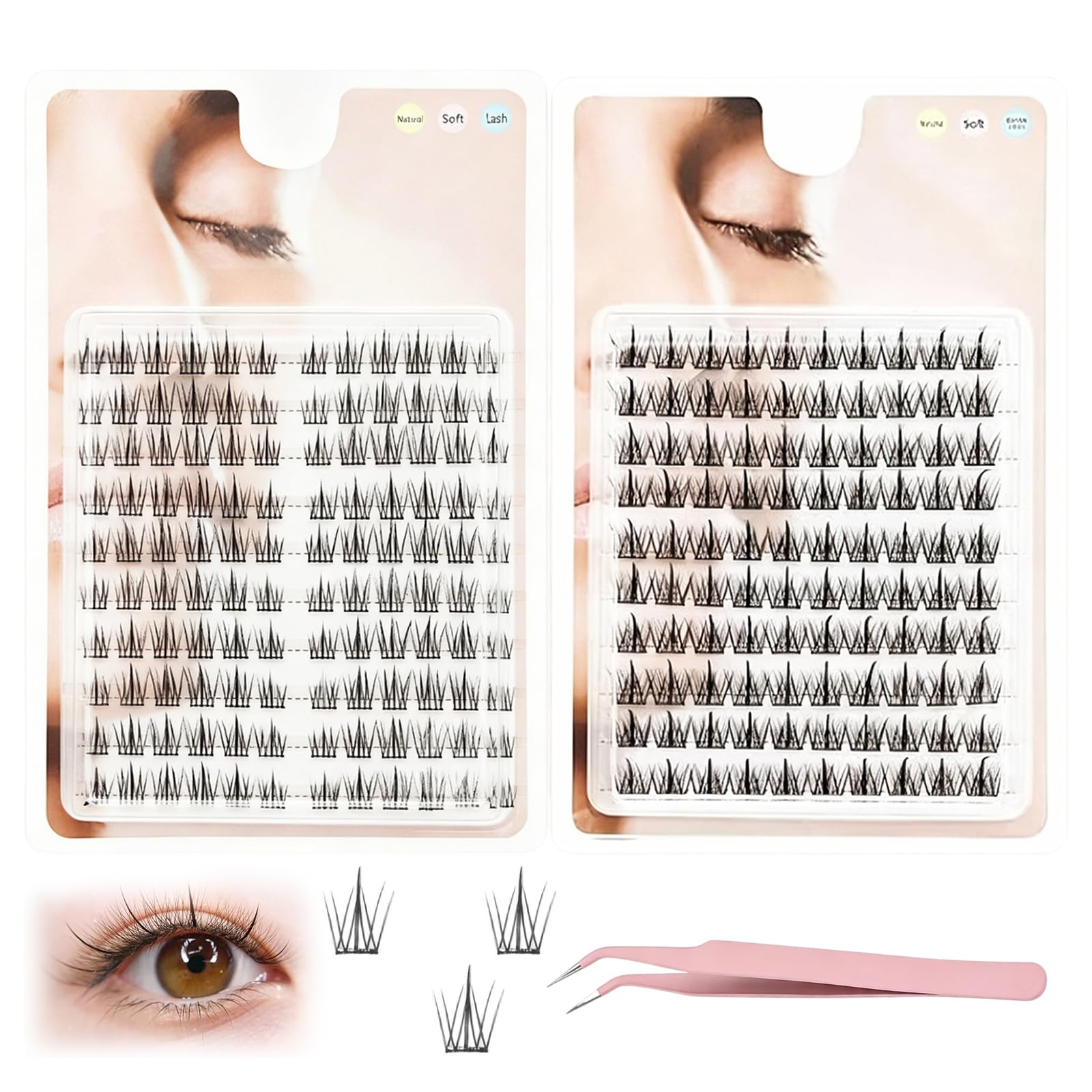 200 Pcs Cluster Lashes Set 1 Tweezers, False Eyelashes with Tweezer, Eyelash Extension Kit, Individual Lash Extensions Press on DIY Lash Clusters for Daily Makeup Travel Cosplay and Parties-image-35