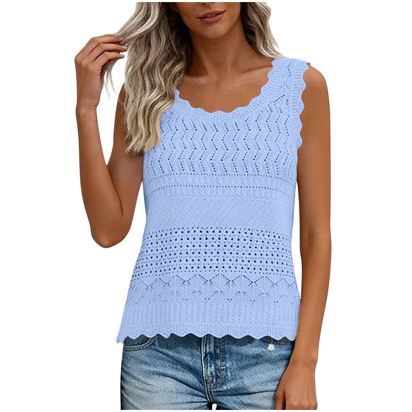 Debardeur Femme Été Caraco Dentelle Débardeur Chic et Élégant Camisole Oeillet Broderie Tank Tops Respirant Crop Top Sexy Gilets sans Manches Hauts Boho Tunique Décontracté Haut Lâche Mode Vêtements